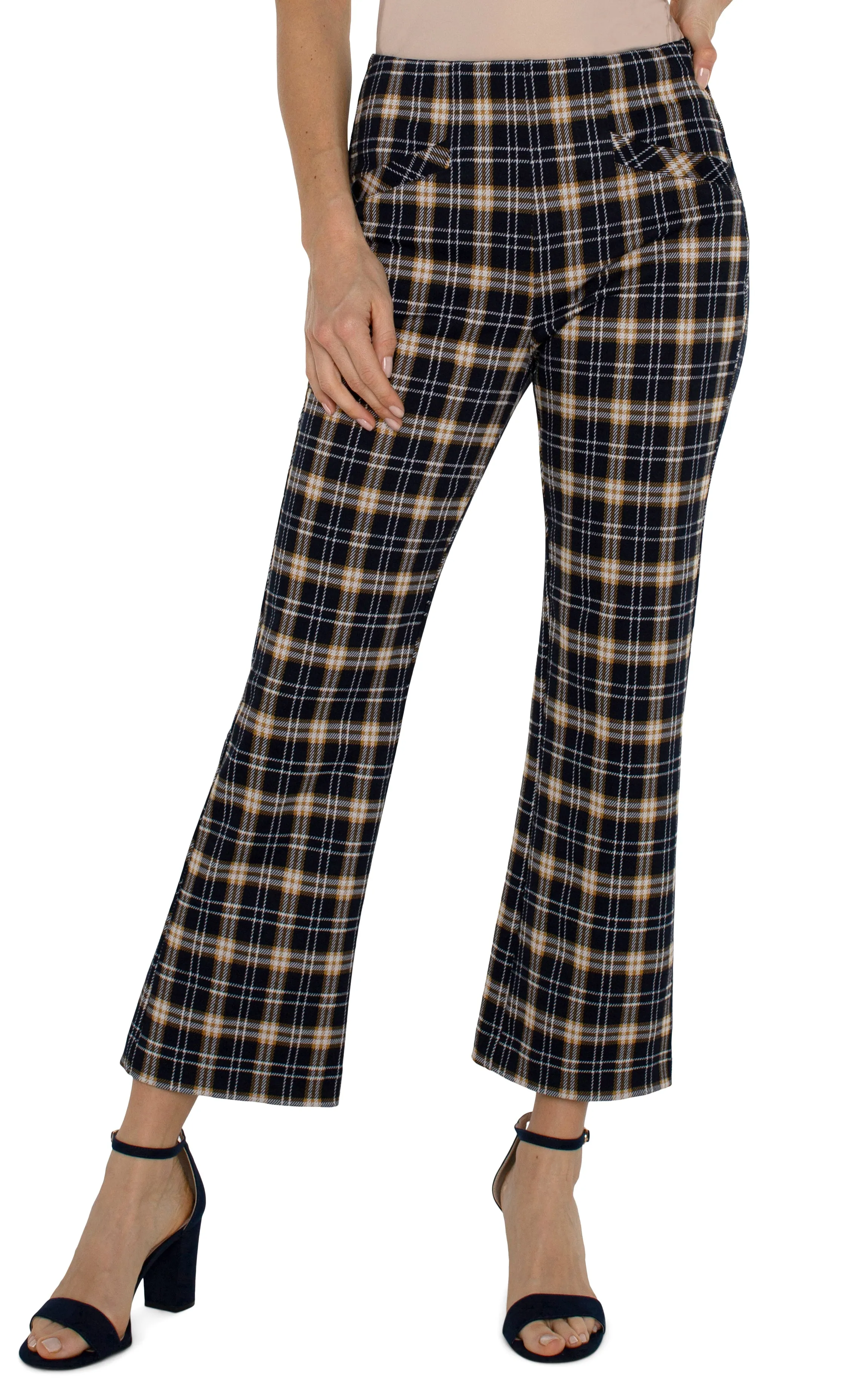 Liverpool Black Cinnamon Tartan Plaid Stella Kick Flare