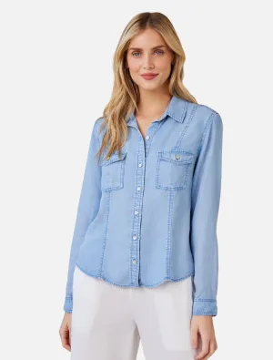 Long Sleeve Seamed Shirt - Coastal Spray Wash