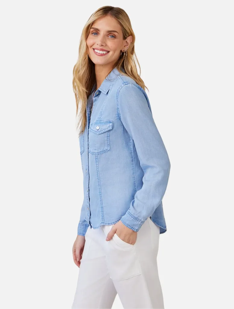 Long Sleeve Seamed Shirt - Coastal Spray Wash