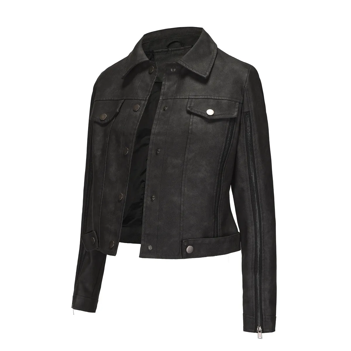 Long Sleeve Single Breasted Thin Leather Jacket