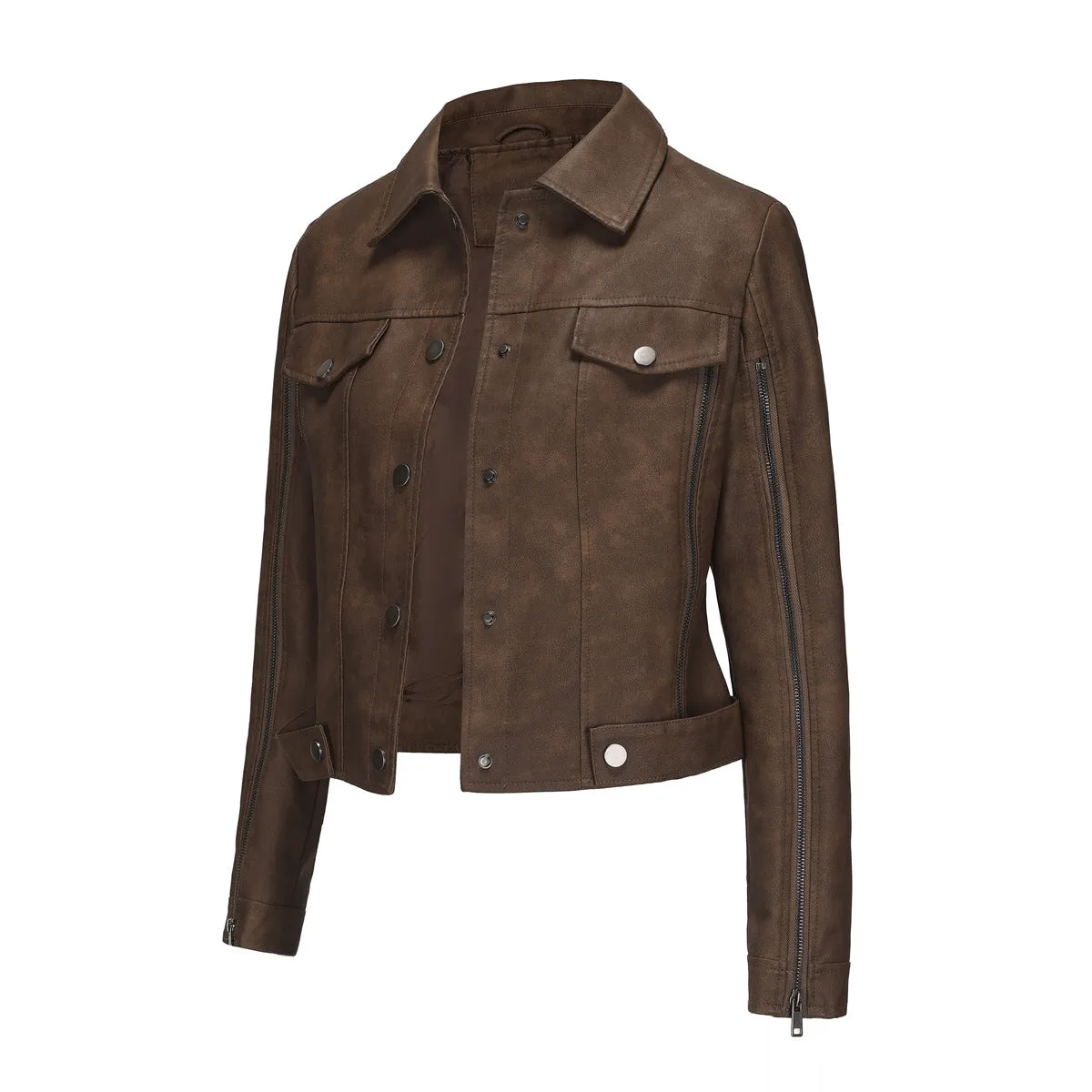 Long Sleeve Single Breasted Thin Leather Jacket