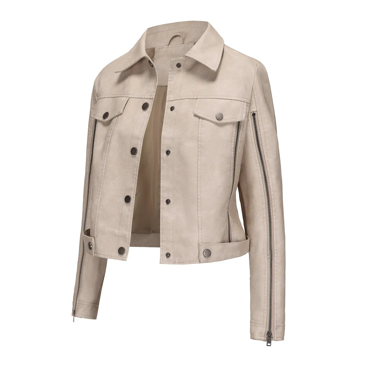 Long Sleeve Single Breasted Thin Leather Jacket