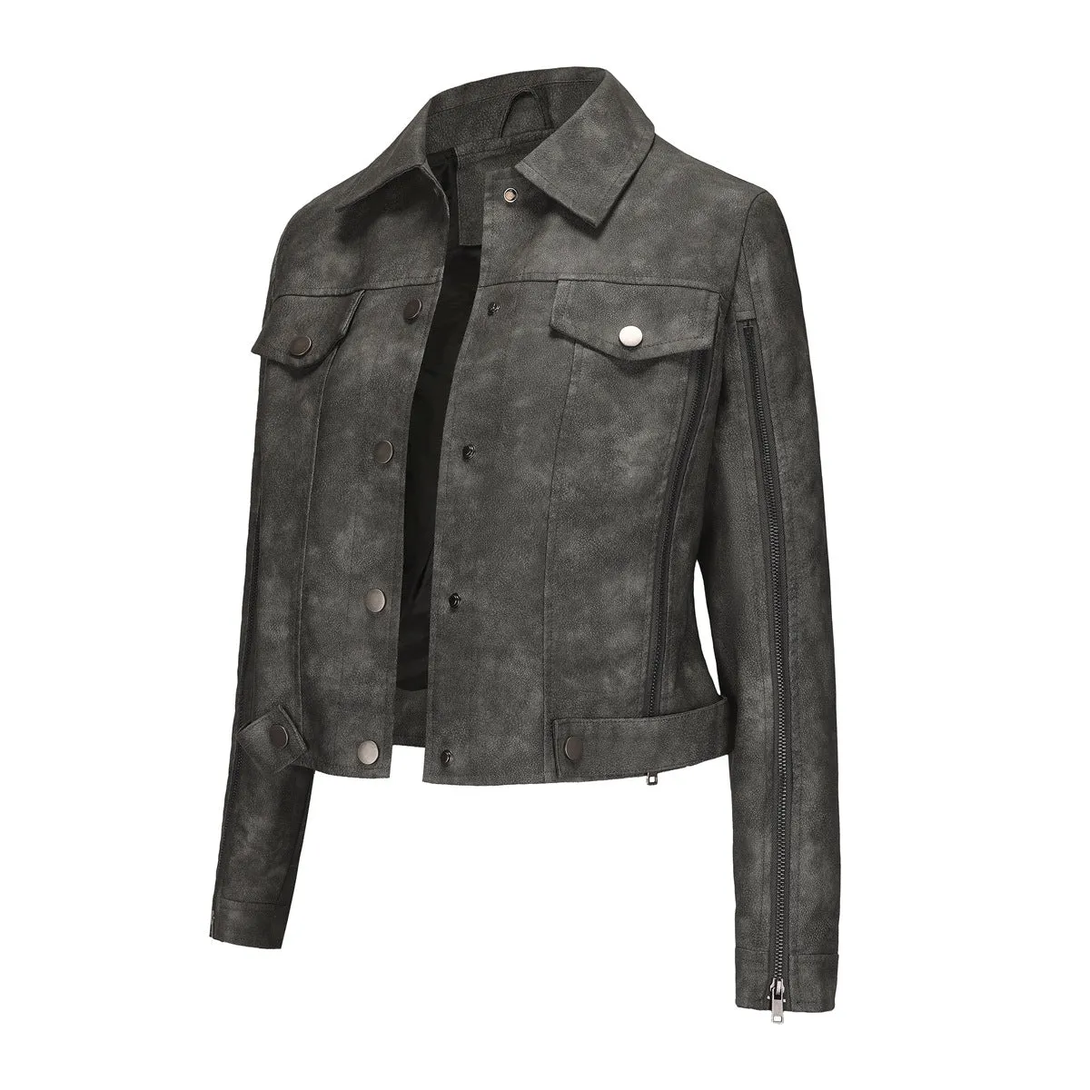 Long Sleeve Single Breasted Thin Leather Jacket