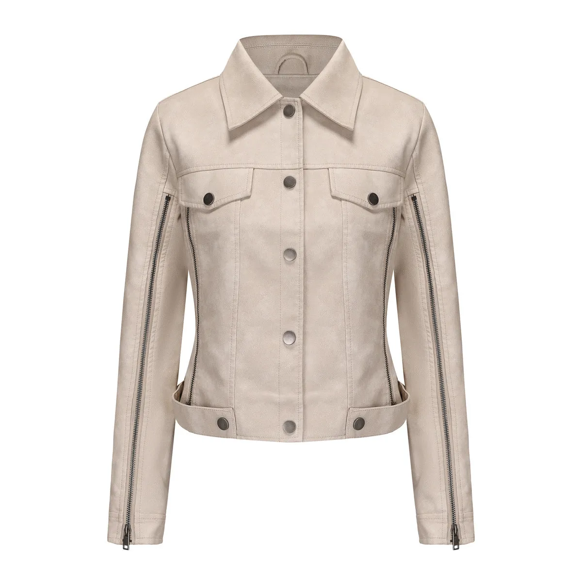 Long Sleeve Single Breasted Thin Leather Jacket