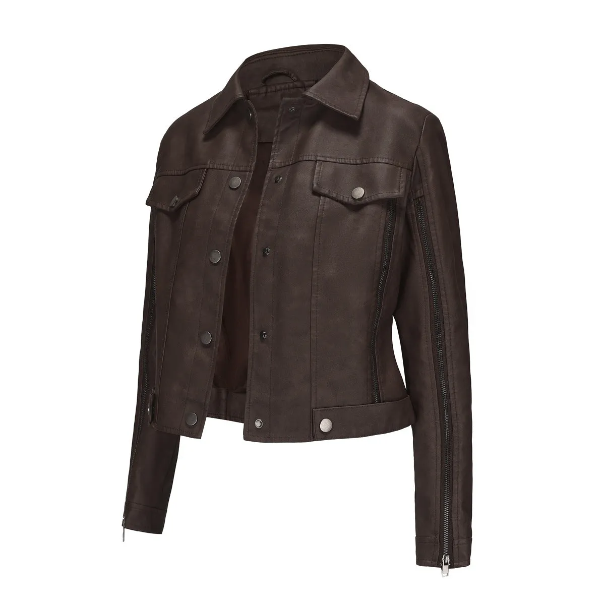 Long Sleeve Single Breasted Thin Leather Jacket