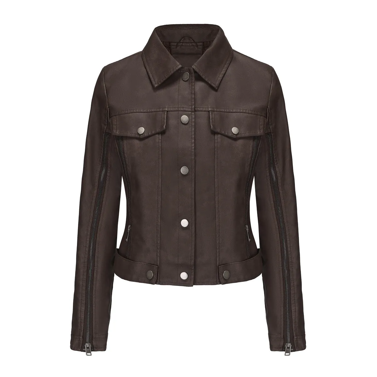 Long Sleeve Single Breasted Thin Leather Jacket