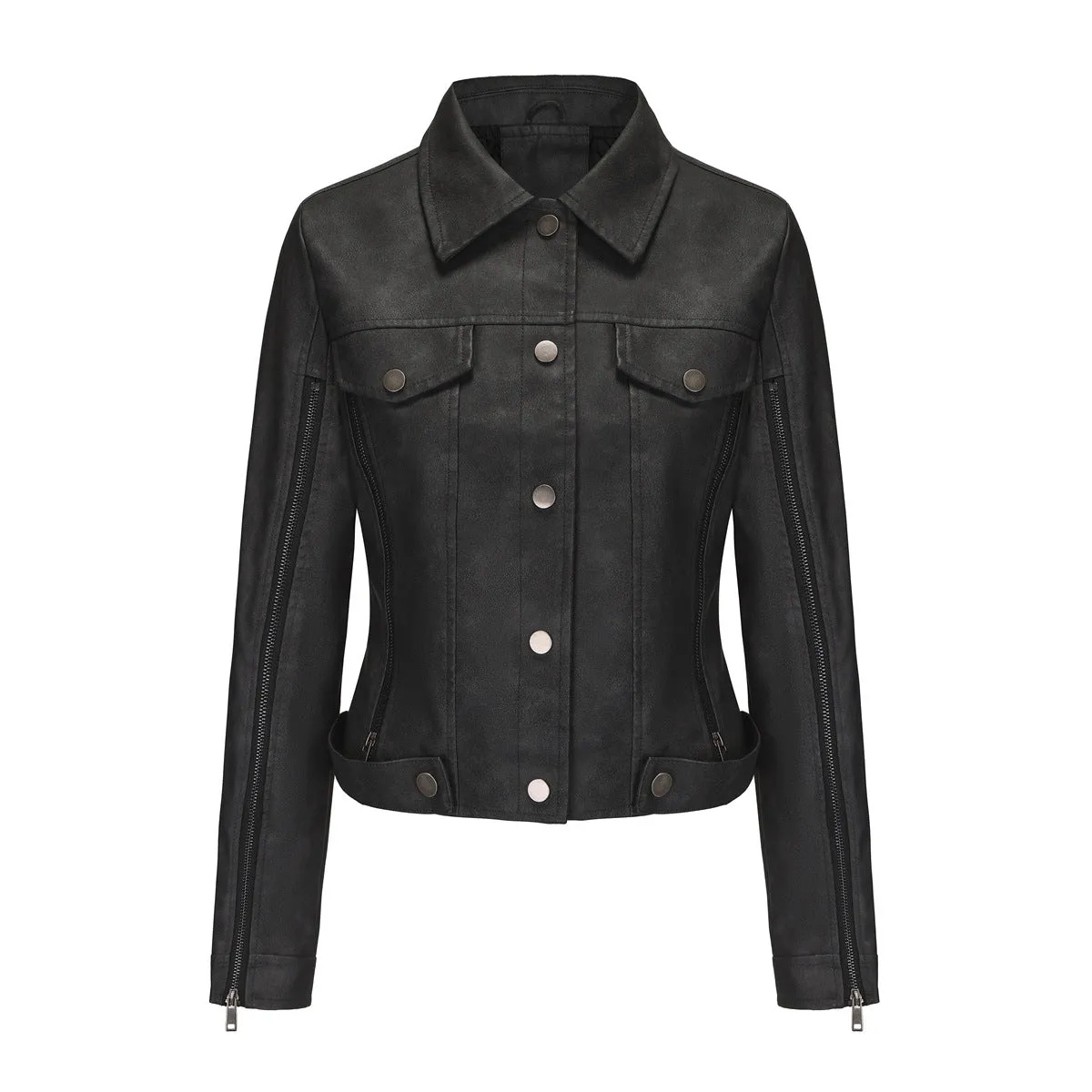 Long Sleeve Single Breasted Thin Leather Jacket