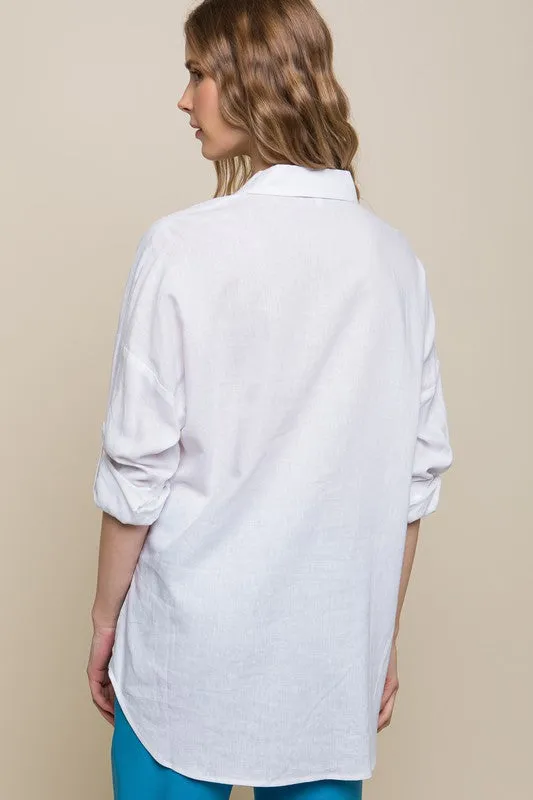 Love Tree Linen Oversized Double Pocket Button Down Shirt