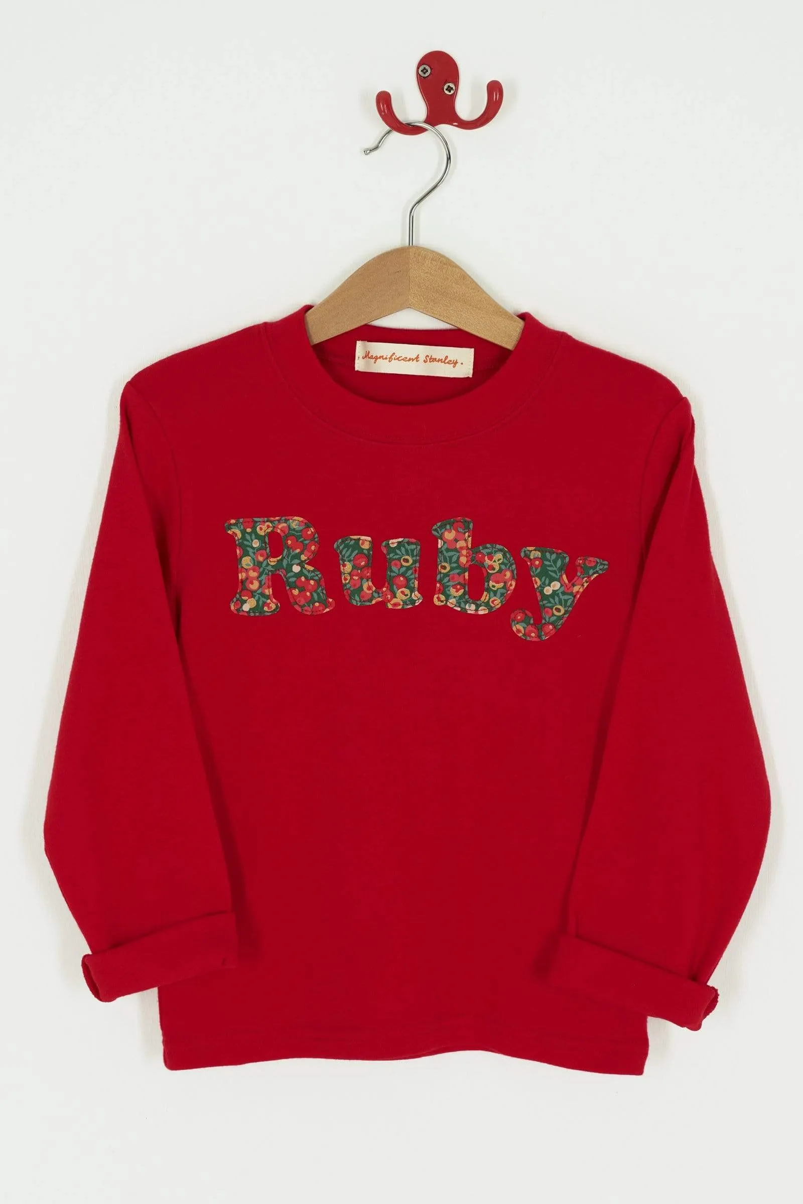 Lowercase Name Red T-Shirt in Choice of Liberty Print