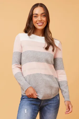 L/S Block Stripe Pullover w/ Diamante (KP169385)