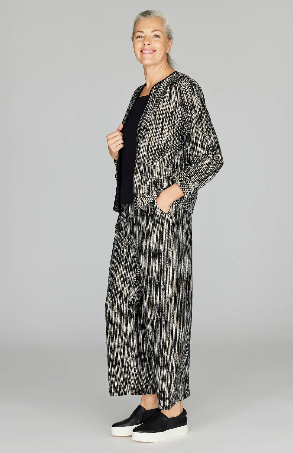 Lurex Knit Tweed Short Jacket w/ Bias Trim