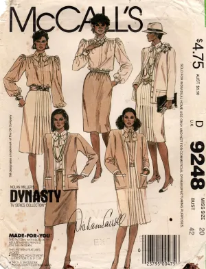 McCall's 9248 Womens DYNASTY Big Sleeved Blouse Cardigan Jacket & Skirts 1980s Vintage Sewing Pattern Size 20 Bust 42 inches UNCUT Factory Folded