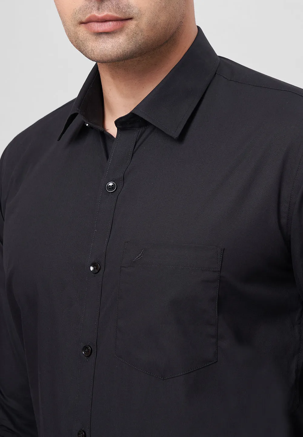 Men Black Slim Fit Full Sleeves Formal Shirt