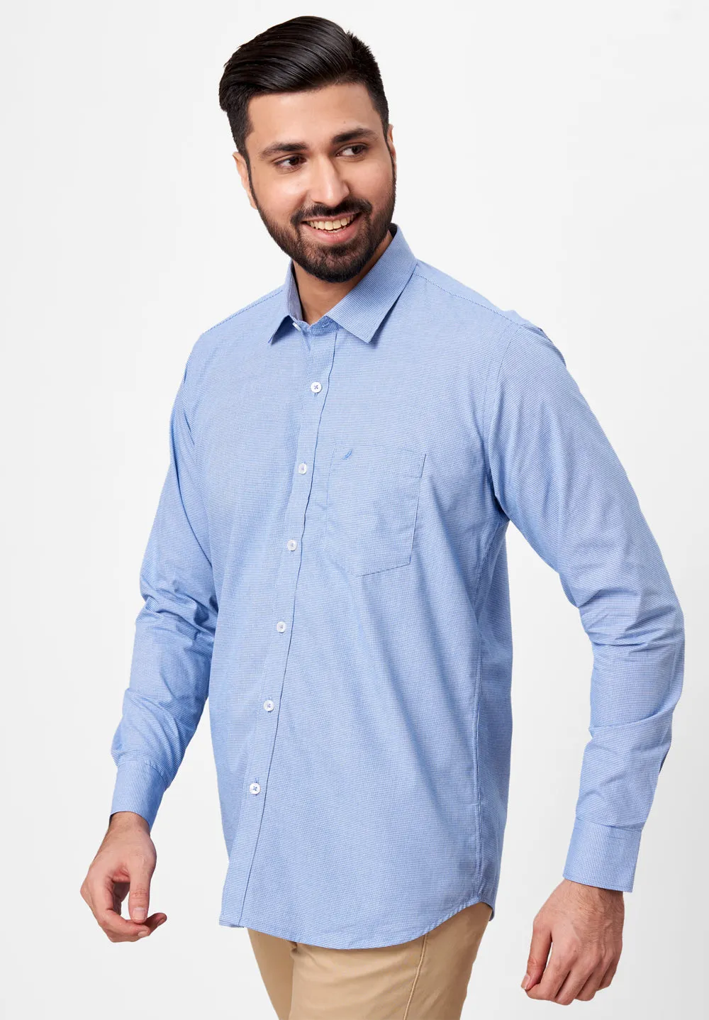 Men Blue Slim Fit Full Sleeves Formal Shirt