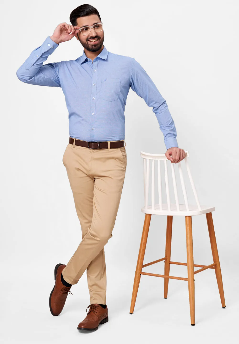 Men Blue Slim Fit Full Sleeves Formal Shirt