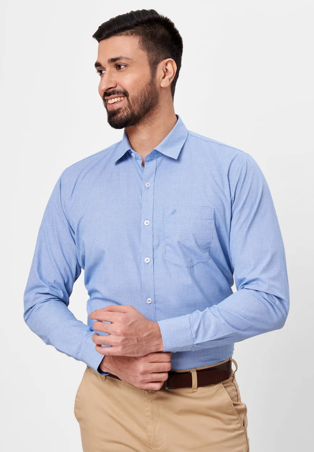 Men Blue Slim Fit Full Sleeves Formal Shirt