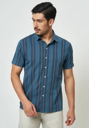 Men Blue Striped Casual Shirt