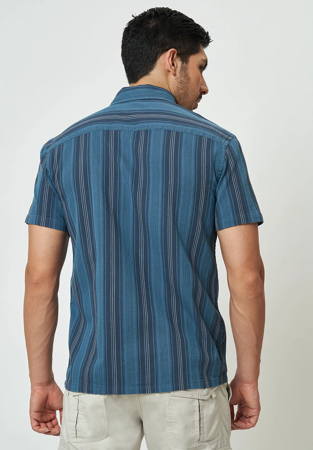 Men Blue Striped Casual Shirt