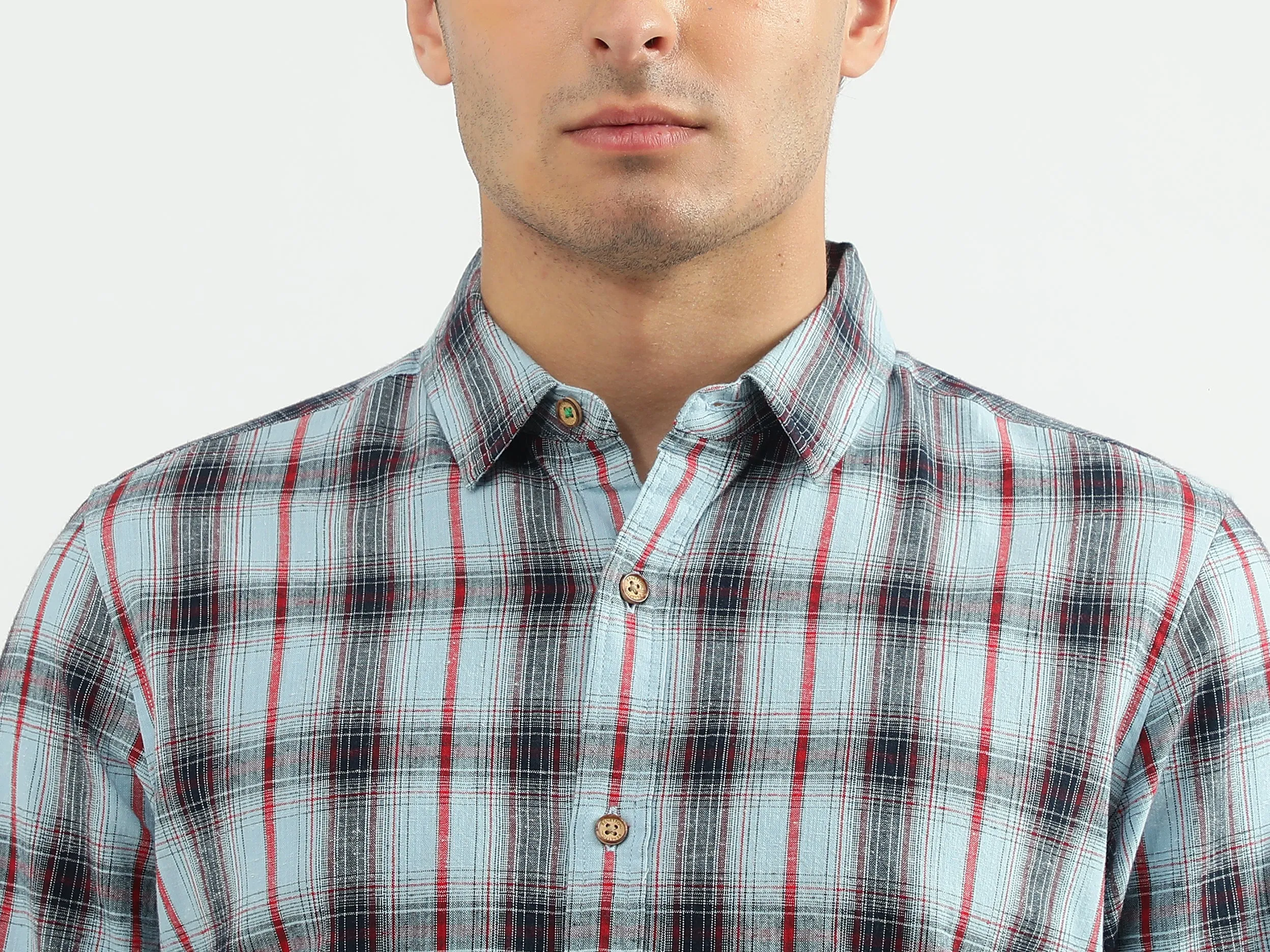 Men Checked Spread Collar Shirt