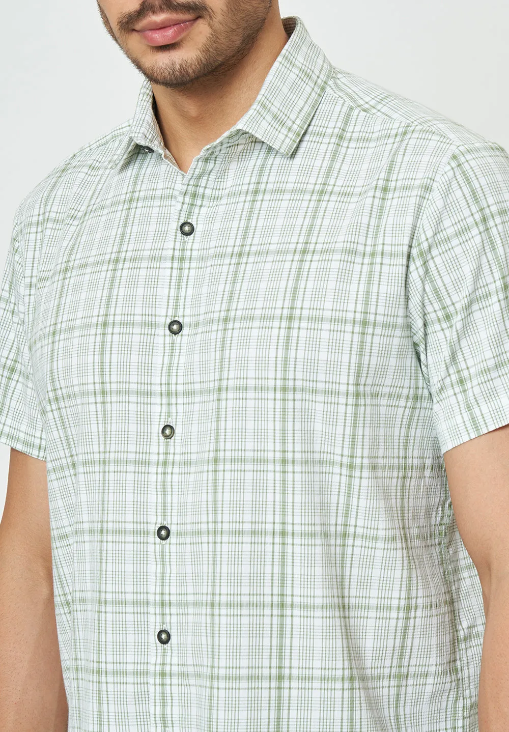 Men Green Checks Casual Shirt