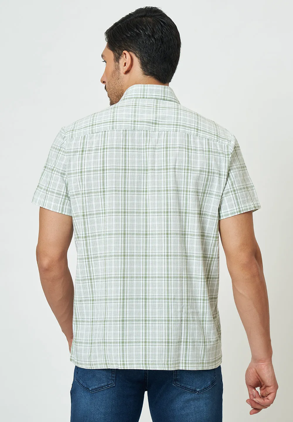 Men Green Checks Casual Shirt