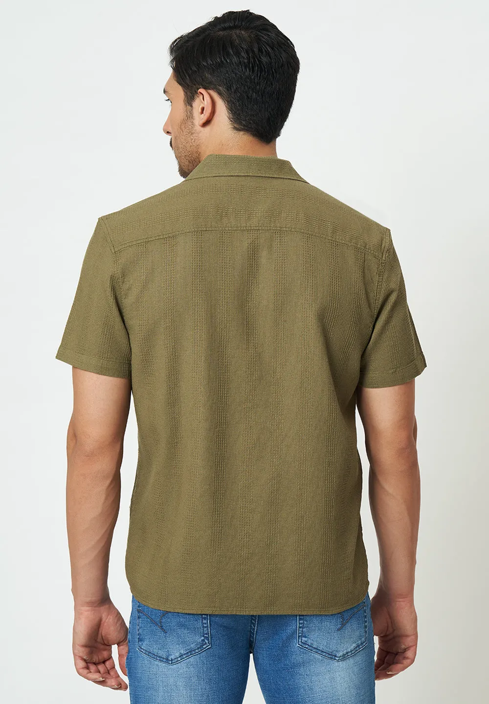 Men Green Textured Casual Shirt