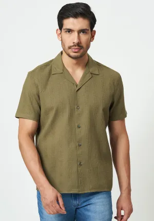 Men Green Textured Casual Shirt