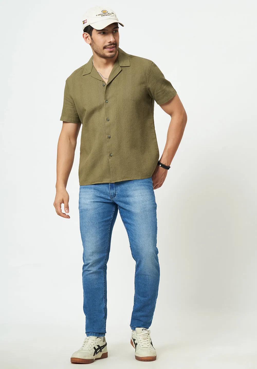 Men Green Textured Casual Shirt