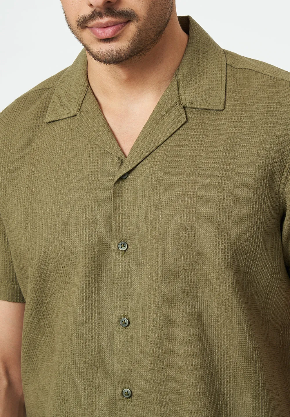 Men Green Textured Casual Shirt