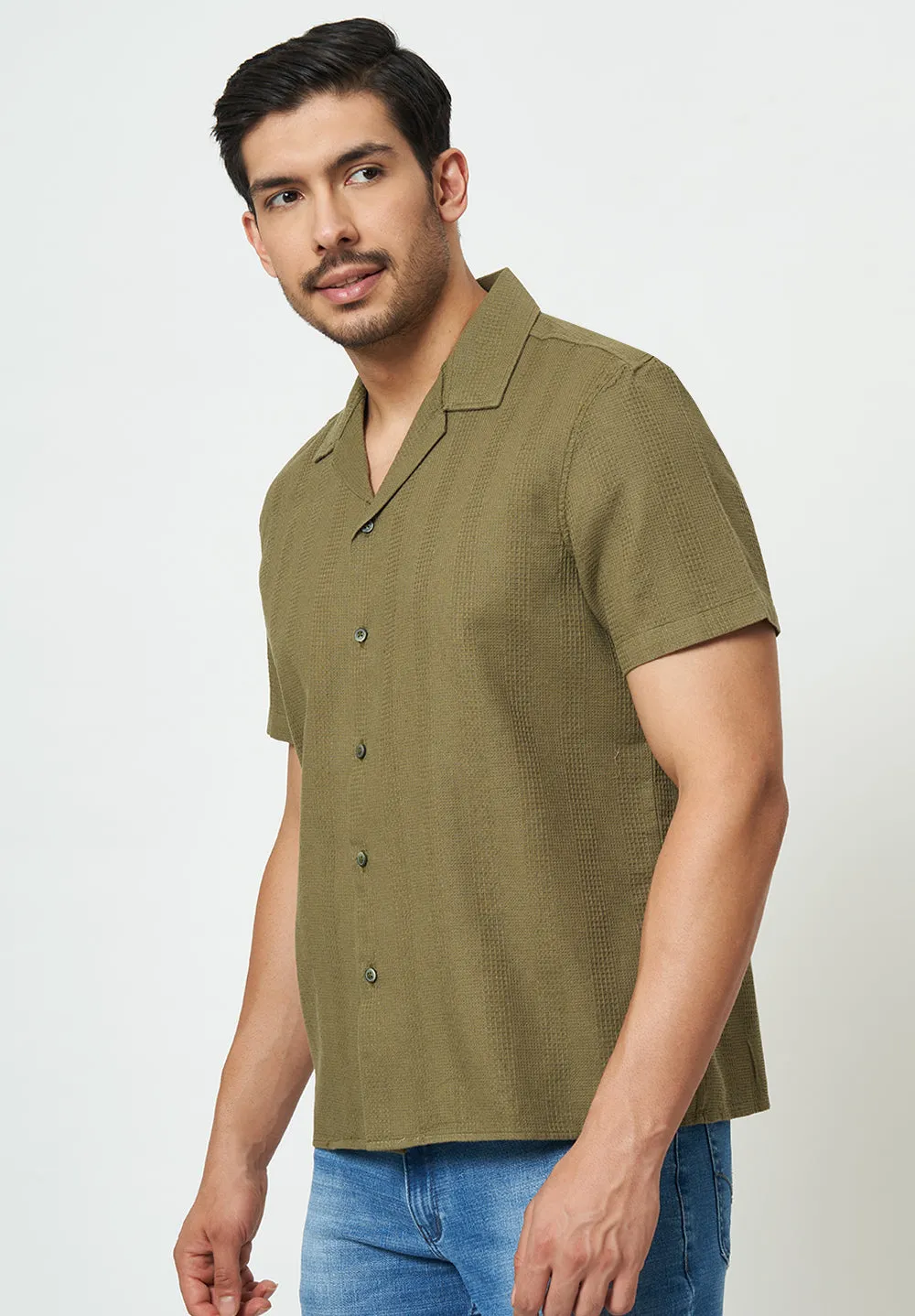 Men Green Textured Casual Shirt