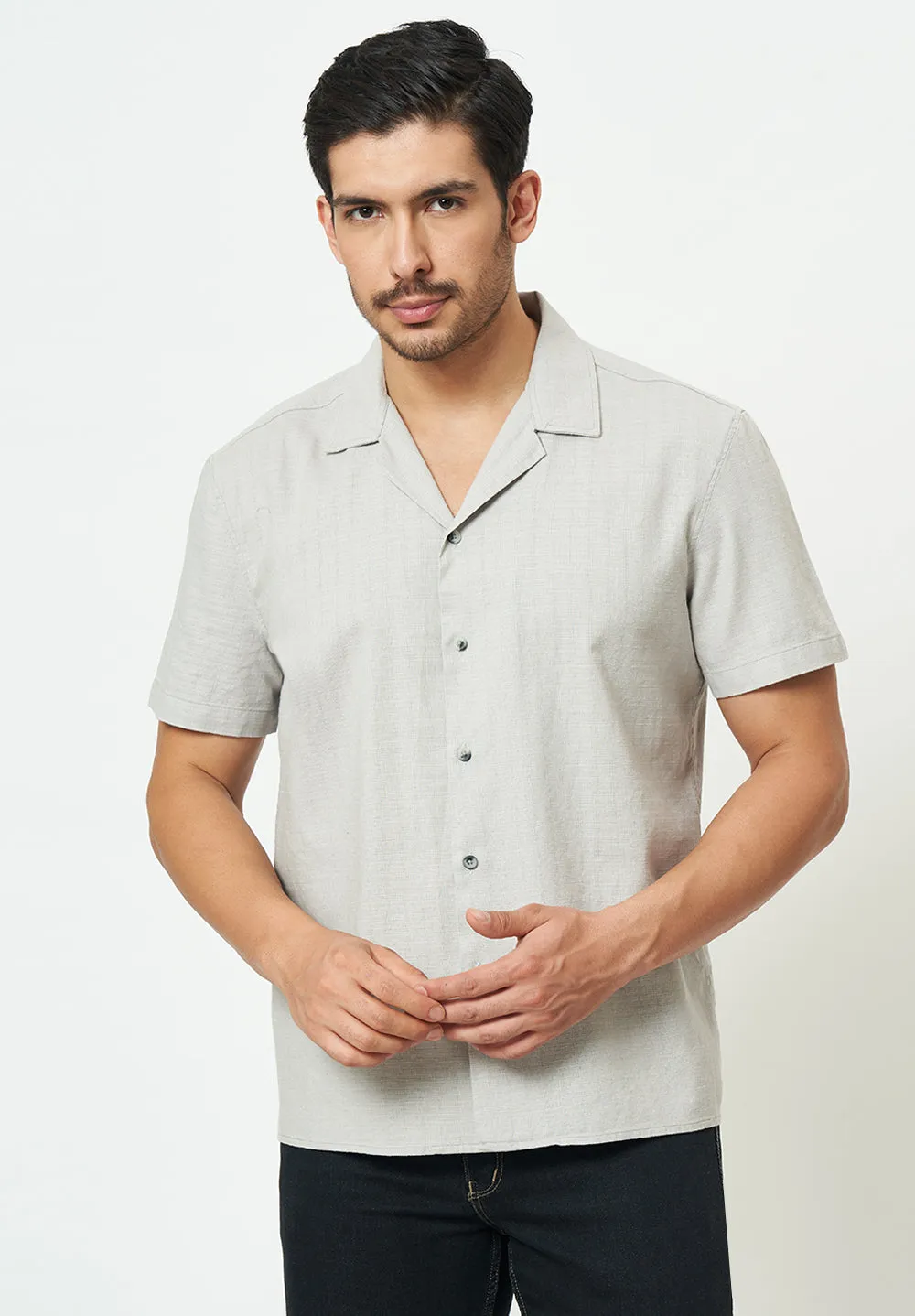 Men Light Grey Solid Casual Shirt