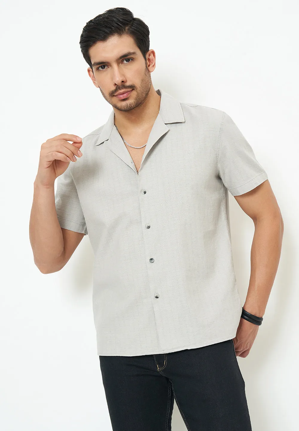 Men Light Grey Solid Casual Shirt