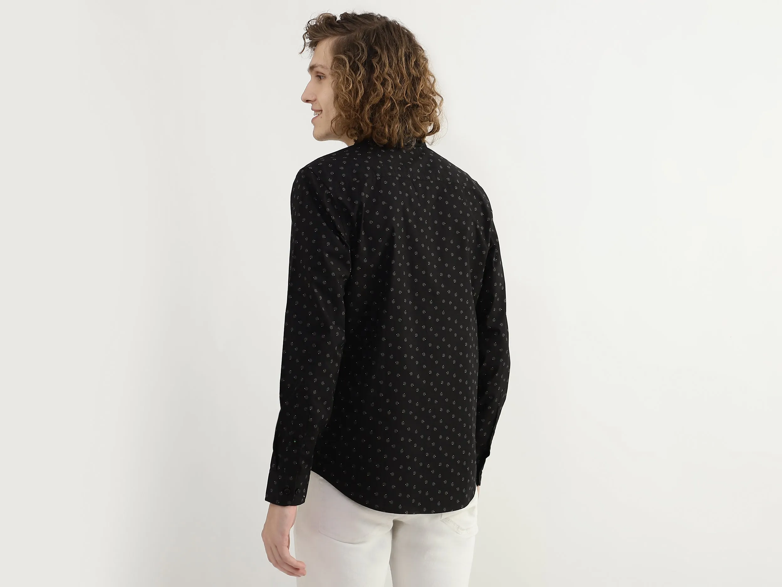 Men Printed Spread Collar Shirt