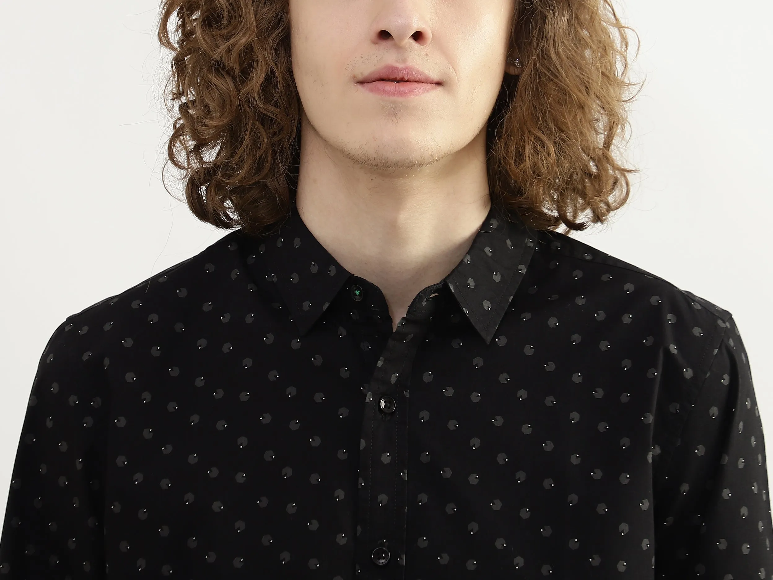 Men Printed Spread Collar Shirt