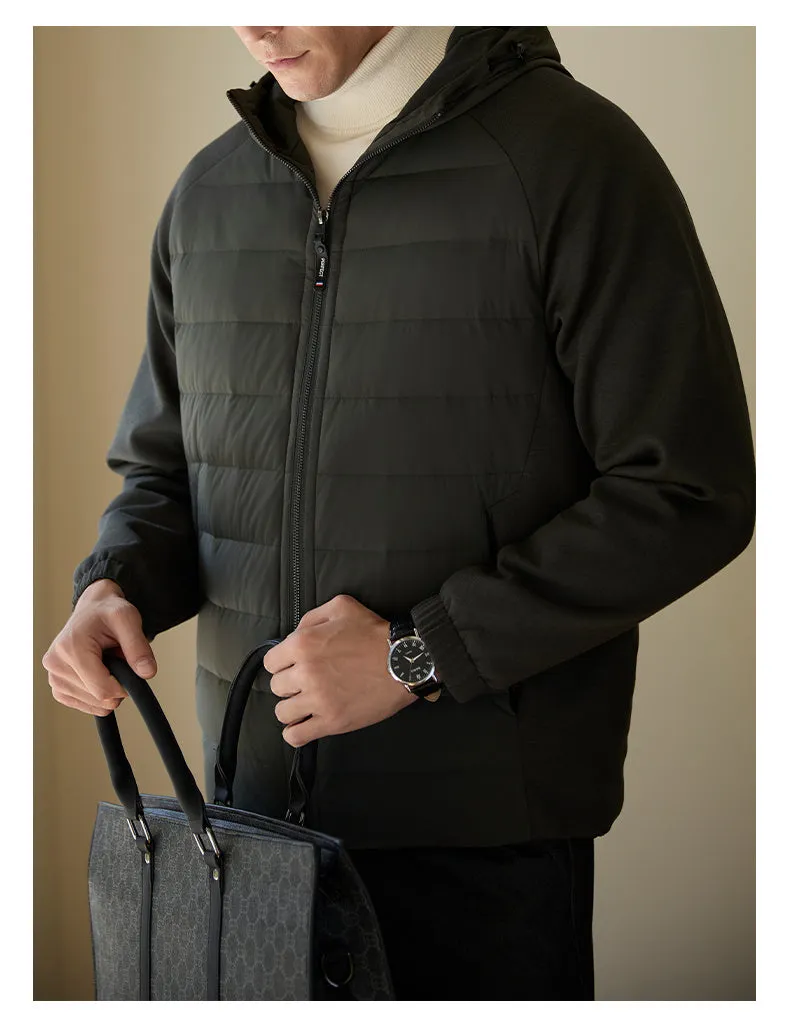 Men's Down Jacket Hooded Thin Stitching Casual Jacket