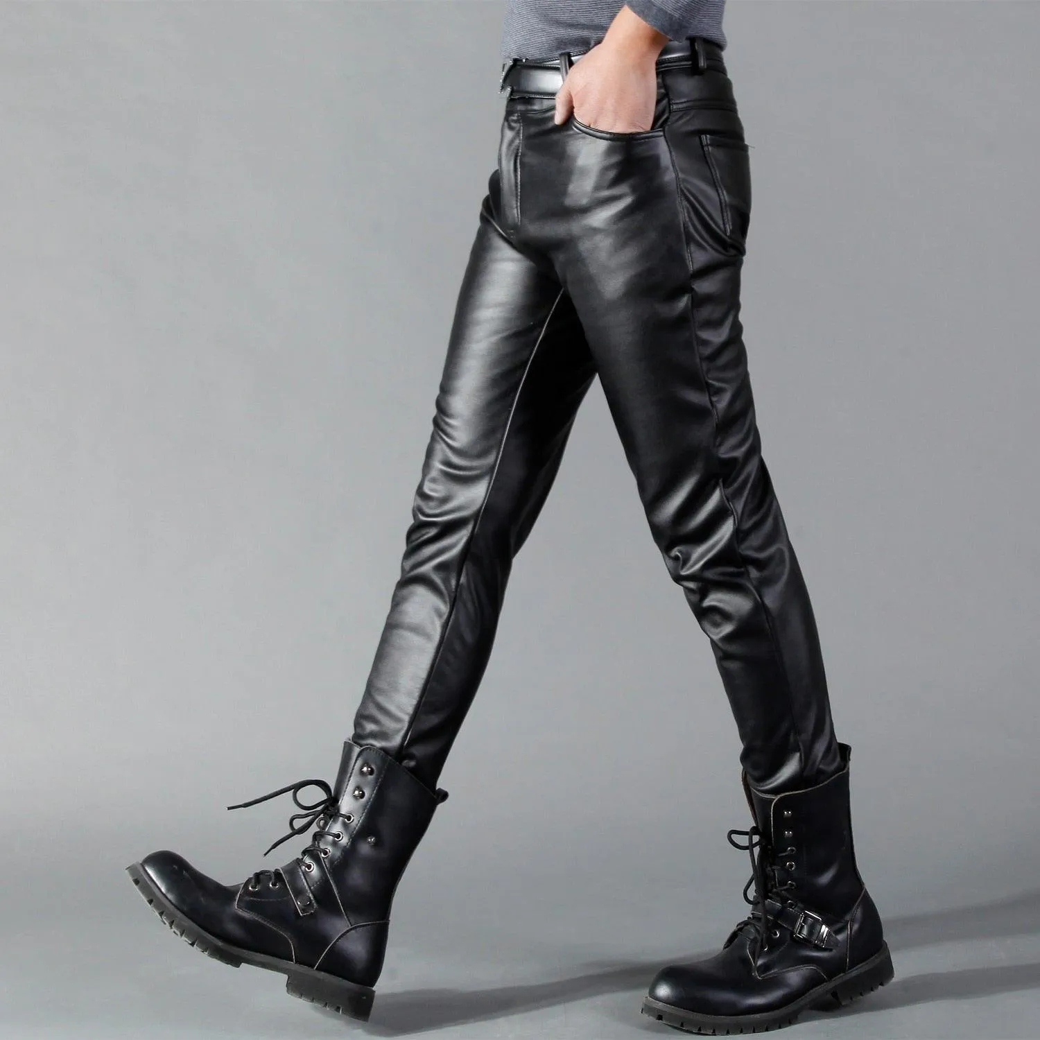 Men's Fashionable Skinny Fit Leather Pants
