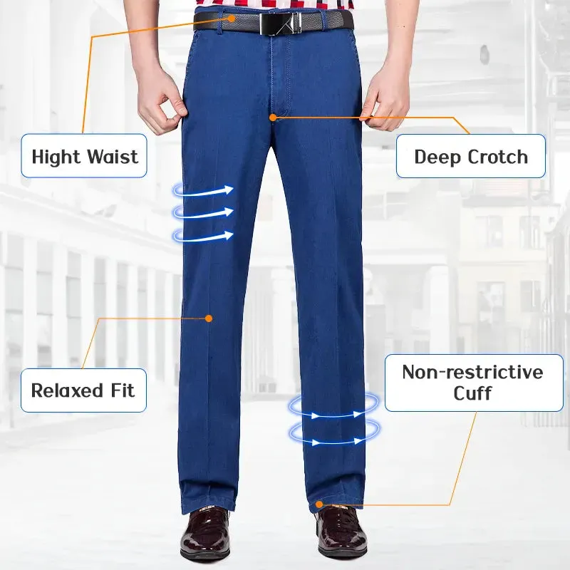 Men's High Waist Straight Fit Stretch Jeans