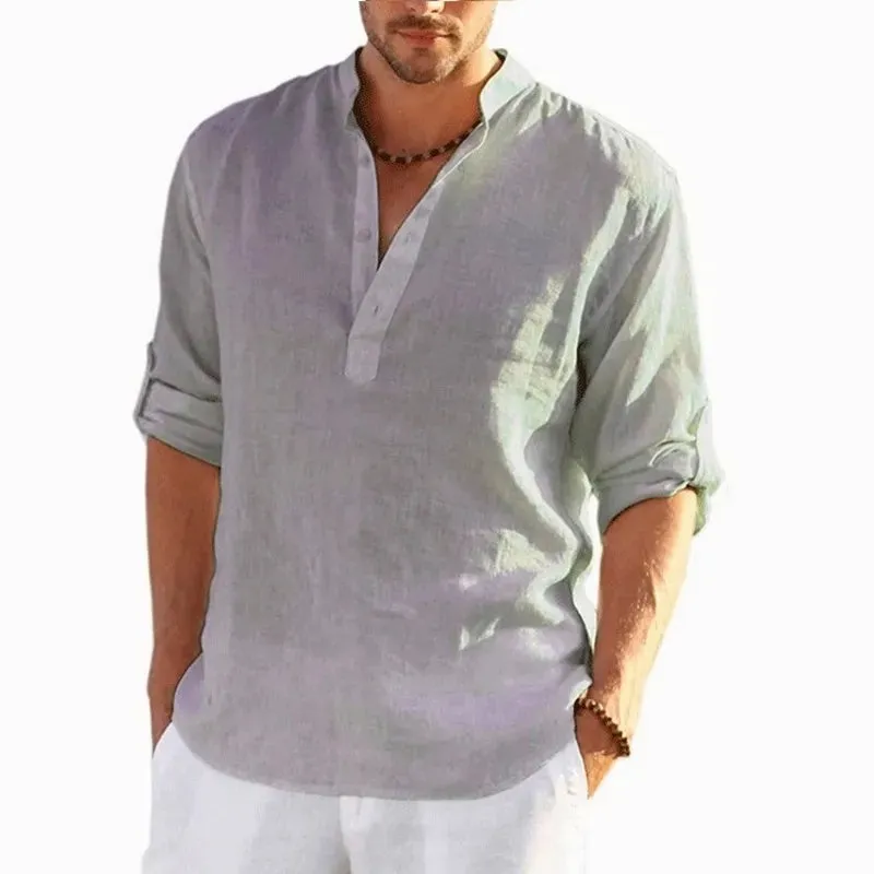 Men's Solid Color Linen Spring Shirt