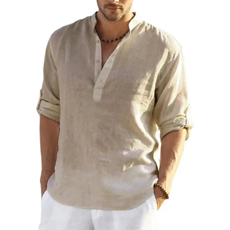 Men's Solid Color Linen Spring Shirt