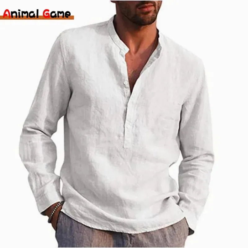 Men's Solid Color Linen Spring Shirt