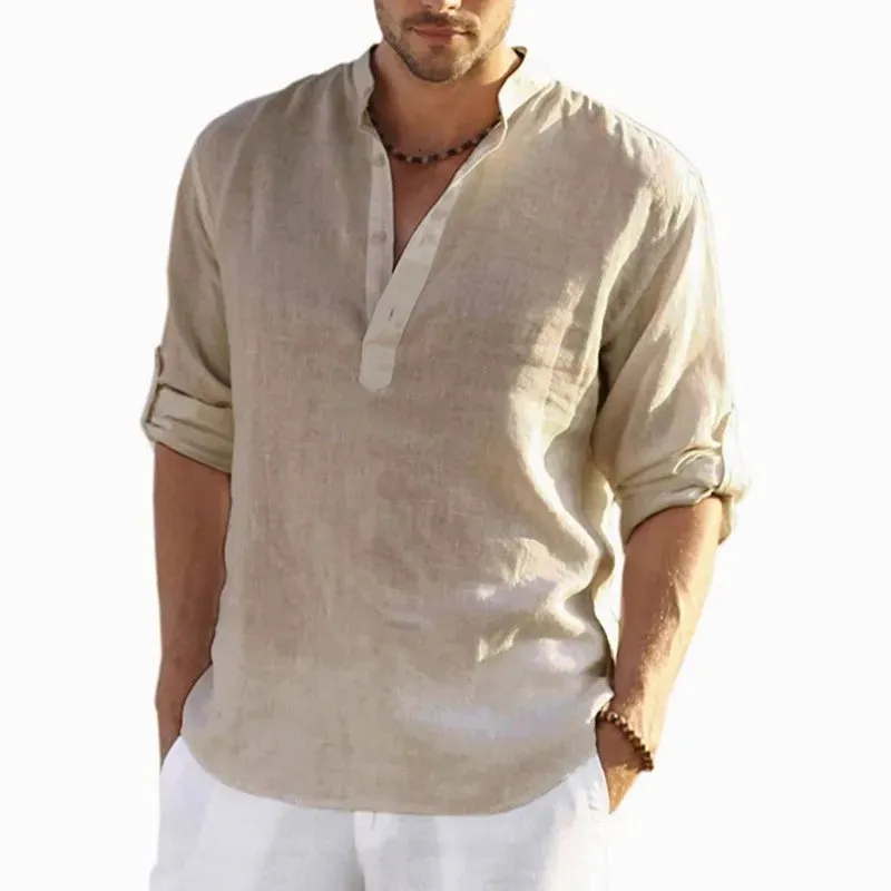 Men's Solid Color Linen Spring Shirt