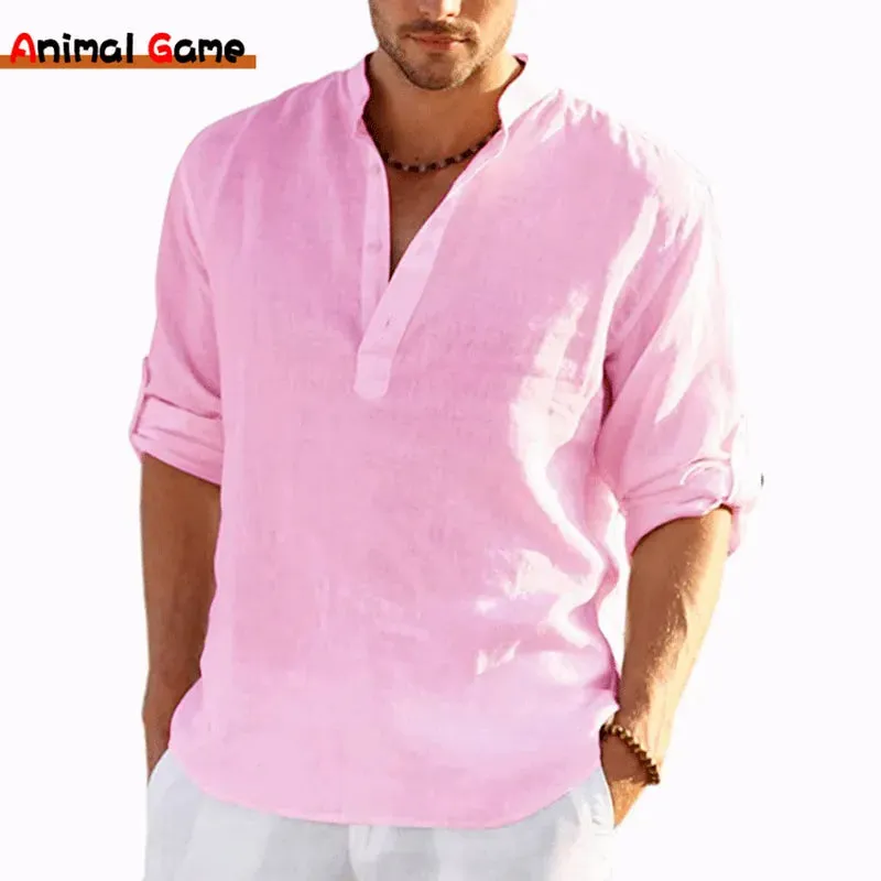 Men's Solid Color Linen Spring Shirt