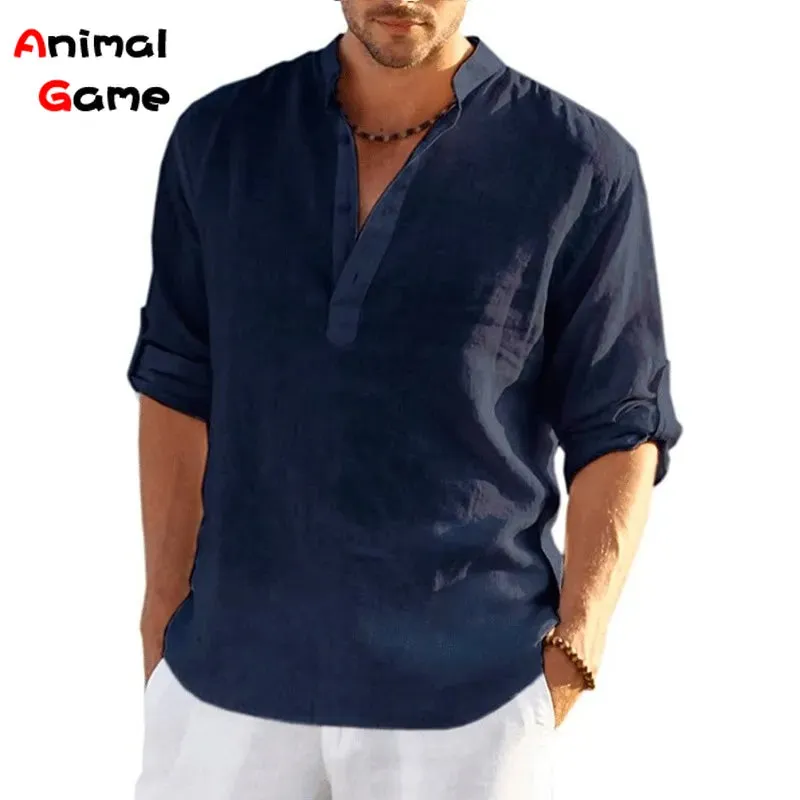 Men's Solid Color Linen Spring Shirt