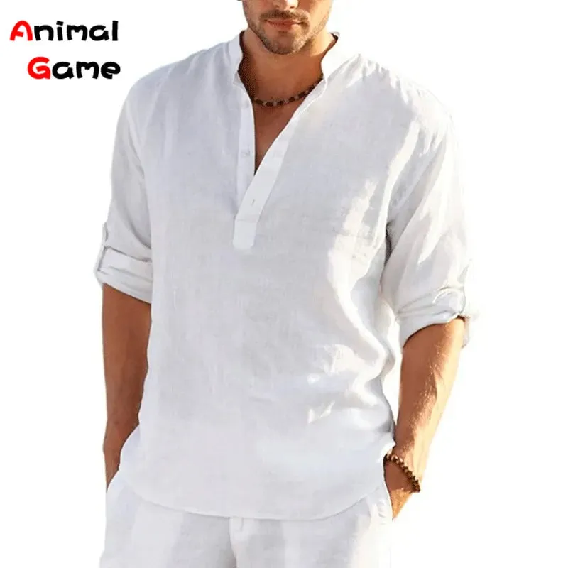 Men's Solid Color Linen Spring Shirt