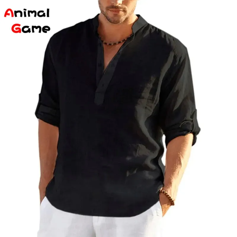 Men's Solid Color Linen Spring Shirt