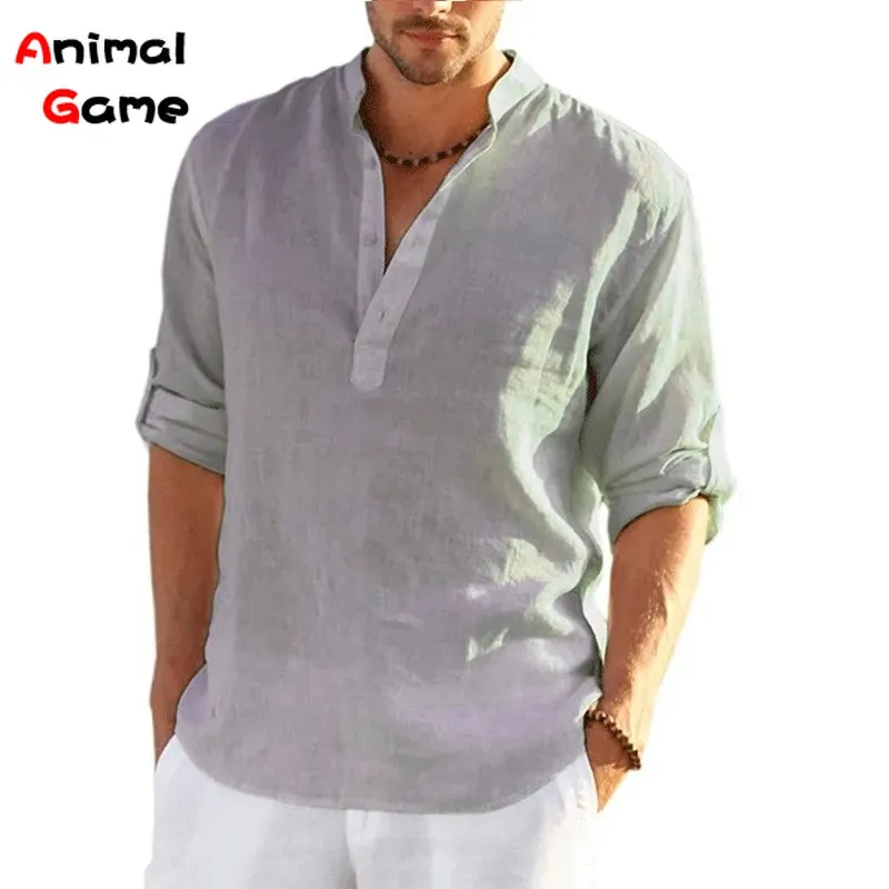 Men's Solid Color Linen Spring Shirt