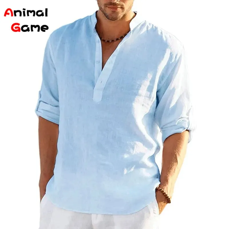 Men's Solid Color Linen Spring Shirt