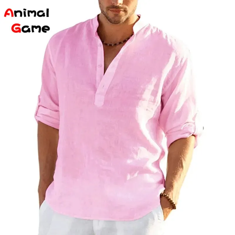Men's Solid Color Linen Spring Shirt