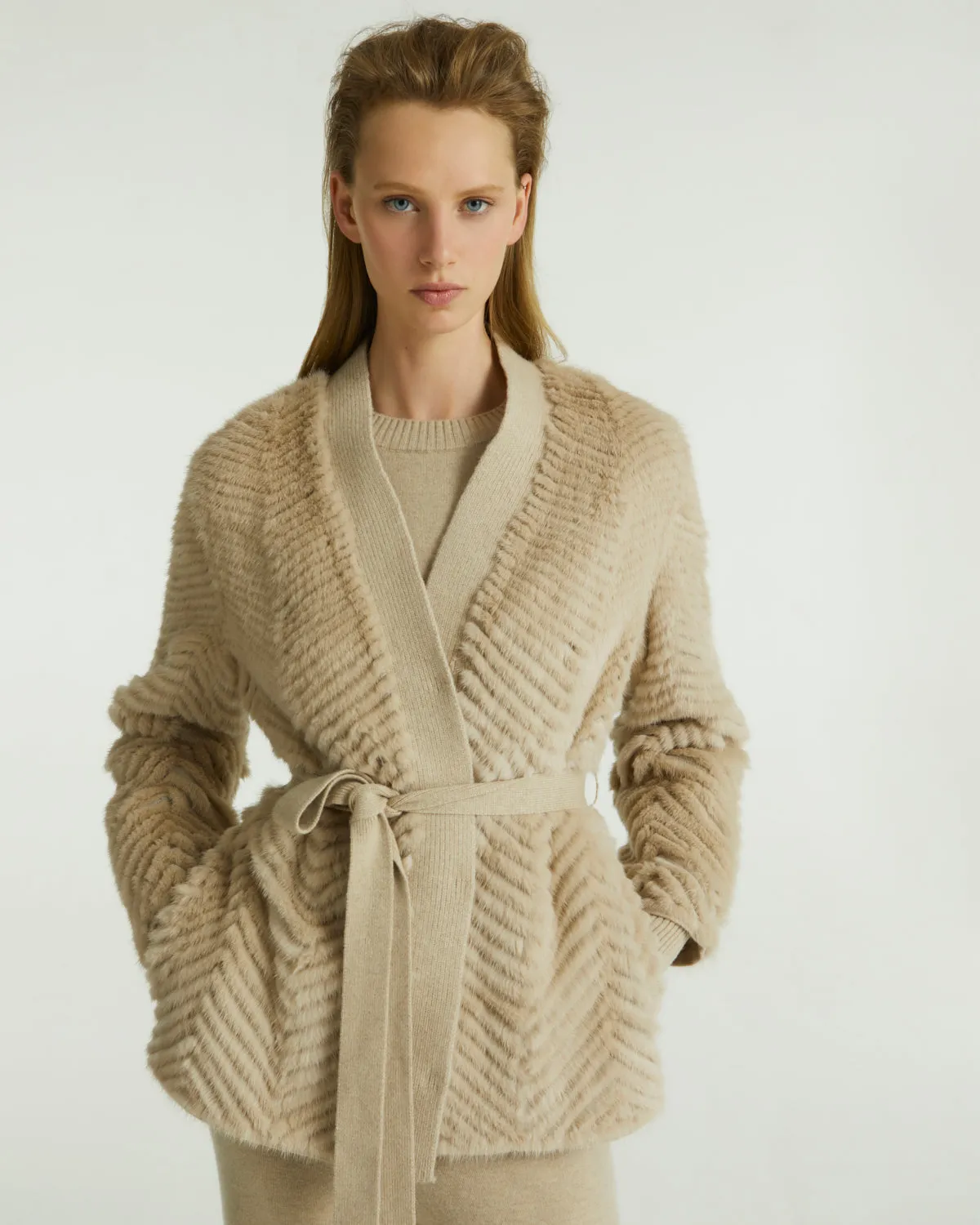 Merino knit and mink jacket