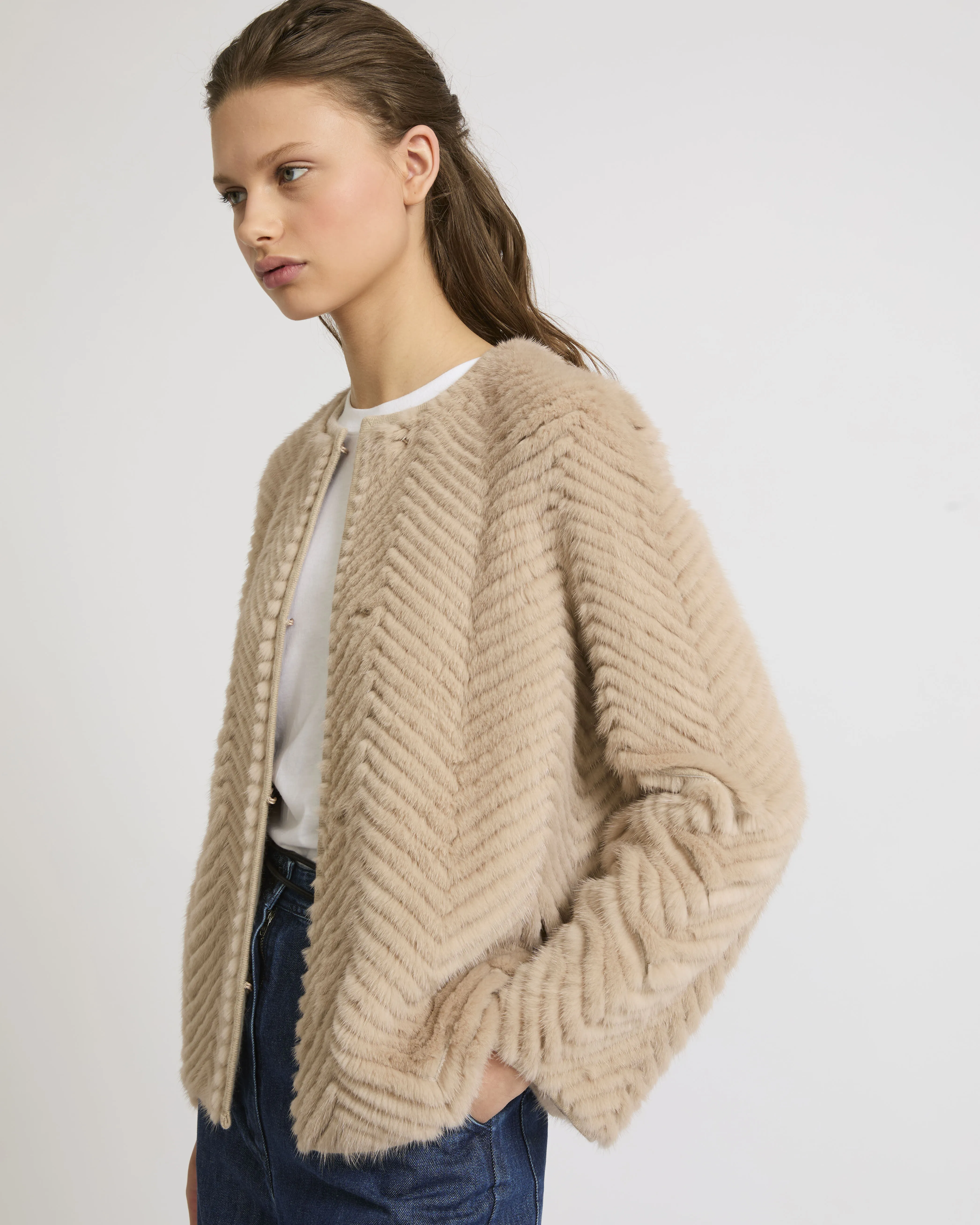Merino knit and mink jacket